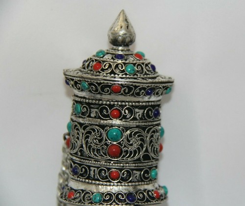Tibetan Buddhist Handcrafted Hand Spinning Prayer Wheel Handheld ~ Nepal -HSM-4B - 第 4/11 張圖片