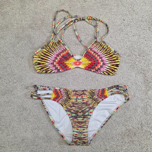 PILYQ Tie Dye Print Beaded Strappy 2-Piece Swimwear Bikini Set Medium - Picture 4 of 9