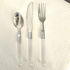 Satin Handle Flatware Set Stainless Geometric Fork Spoon Knife