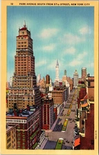 1930-1945 Linen Post Card New York City Park Avenue South From 57th Street