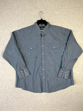 Wrangler Shirt Mens XXL Blue Plaid Pearl Snap Long Sleeve Western Cowboy Rodeo