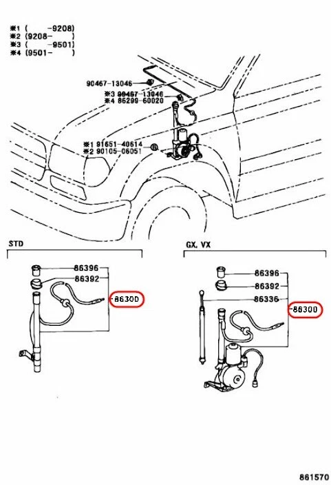 TOYOTA Land Cruiser FJ80 FZJ80 1991-1997 Antenna Assy 86300-60040 OEM Genuine - Image 3 of 4
