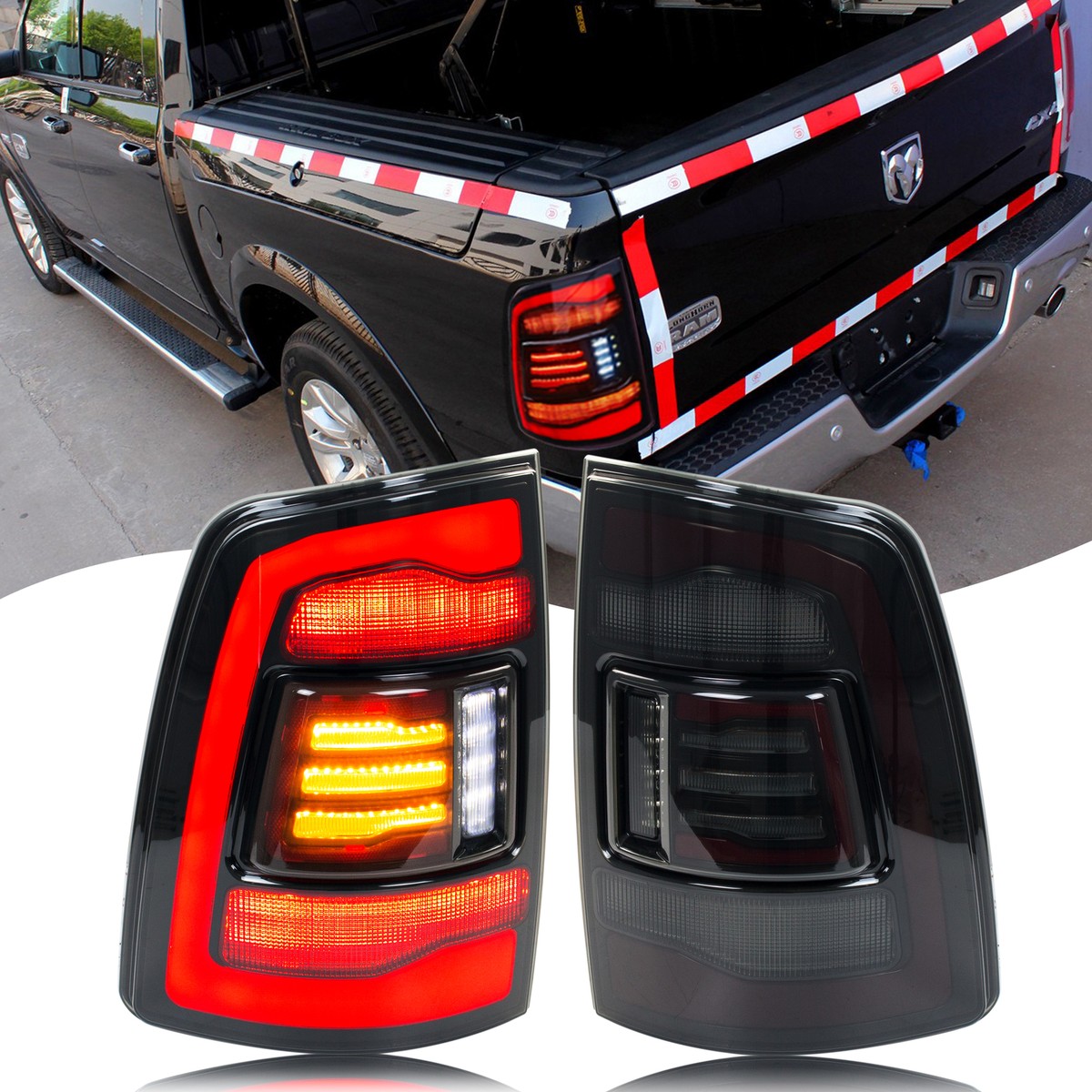 TM ♡ RAM 4/10 LED Tail Lights for Dodge Ram 4th Gen 09-18 Sequential Amber