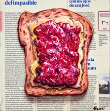 Quadro Brindisi Giornale Arte Olio Originale Francese Food Art Burro di Arachidi Moody 3d
