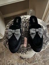 SLIPPER VICTORIA SECRET BLACK VELVET SIZE 8 RHINESTONE BOW