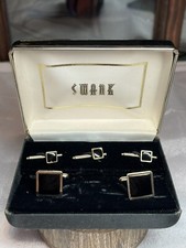 Vintage Black Stone Swank Gold Tone Cufflinks  Shirt Studs