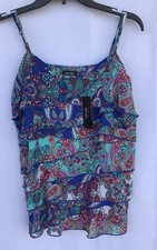 Nicole Miller Ruffled Sleeveless Sheer Paisley Top feminine Sz Med 9.99 NWT