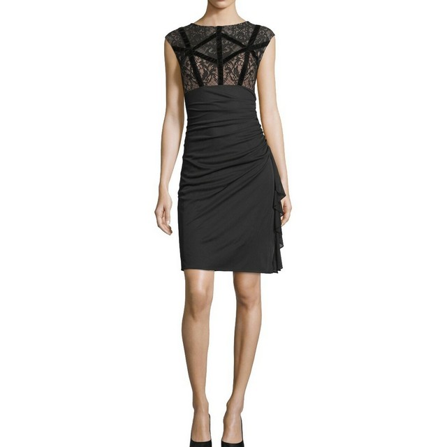betsy & adam ruched lace sheath dress