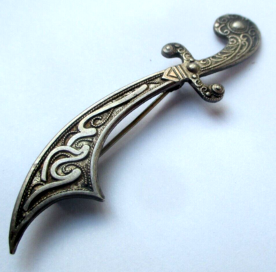 Broche Ancienne En Argent Massif 925 - Style Sabre Cimeterre Moyen-Orient - Occasion Très Bon état