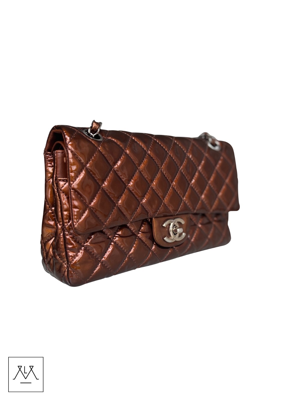 Chanel Double Flap Bag Metallic Bronze Patent Leather - 100percent Authentic image 2