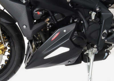 Triumph Street Triple R 13-2023 Bauchpfanne glänzend schwarz & silber Netz Powerbronze.