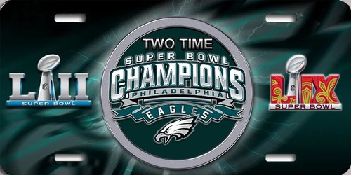 Philadelphia Eagles Super Bowl LII LIX 2017 2018 2024 2025 License Two Time Eag