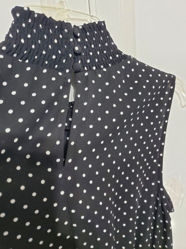 Nanette Lepore Dress Sleeveless Black Polka Dot Chiffon Size 8 High Neck PPP-2 - Picture 13 of 13