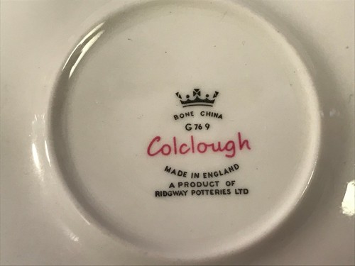 Tazza da tè e piattino Colclough England fiori viola disegni oro OH3724 - Foto 8 di 8