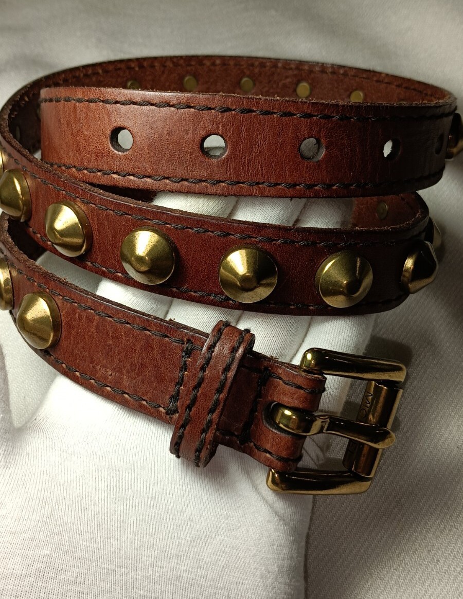 Michael Kors 553411 Brass Studded Full Grain Brown Genuine 