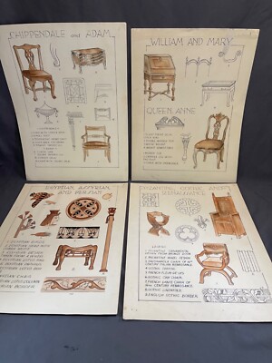 Vtg Lot 4 Furniture Informational Rendering Illustrations Ann Anderson 5799