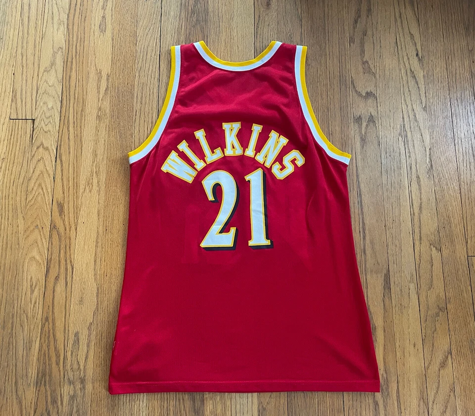 Camiseta deportiva de los Atlanta Hawks Dominique Wilkins vintage campeón para hombre 44 grande usada en excelente estado NBA Foto 4 de 4