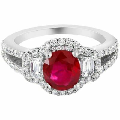 3ct Lab-Created Pink Ruby Engagement Ring Trilogy Split Shank White Gold Plated