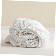 100 Linen Fitted Sheet - Organic Deep Pocket Bed Sheets for 16" Queen White