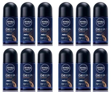 Nivea Roll On Deodorant for Men Espresso Black Carbon Wood Antiperspirant 12 Pk
