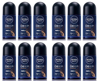 Nivea Roll On Deodorant for Men Espresso Black Carbon Wood Antiperspirant 12 Pk