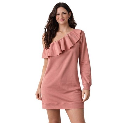 MSGM Milano Pink Sweatshirt Dress | One Shoulder Ruffle, Italian Designer Small