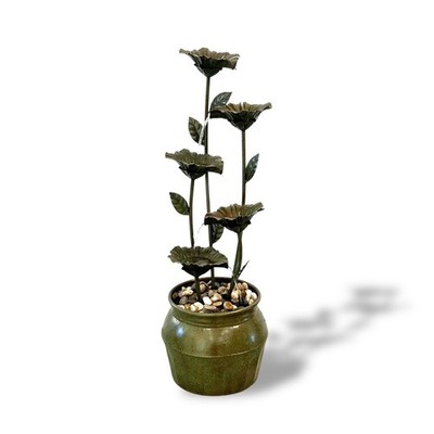 XBrand 34.3'' H Zinc Metal Flower Fountain with River Stones CA-CM-6722-1