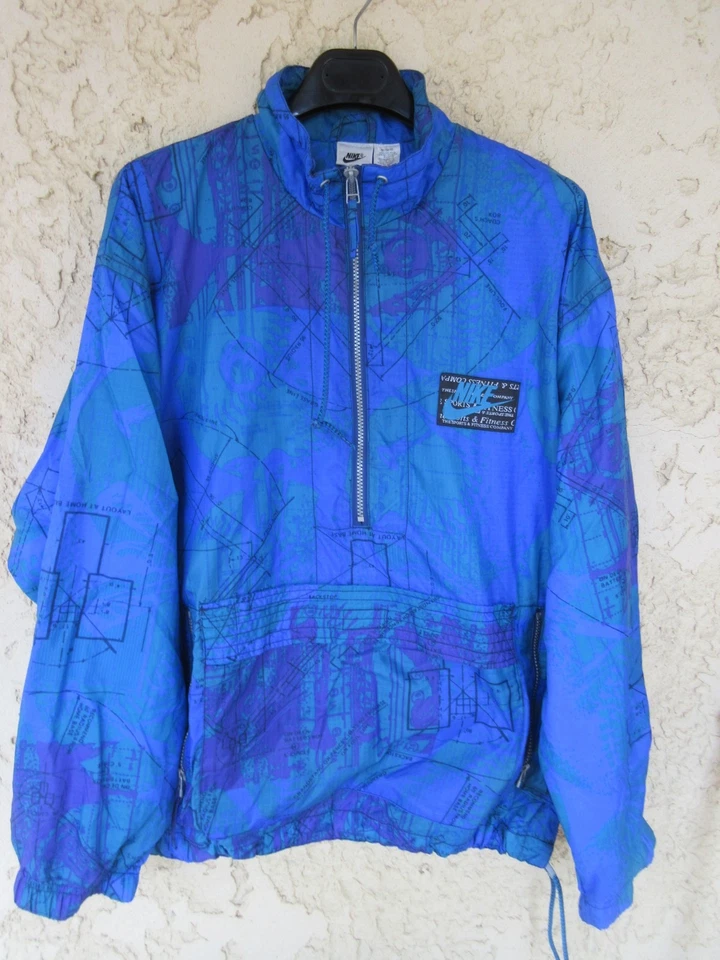 Sweat hoodie NIKE vintage années 90 bleu vert nylon shirt M - Photo 1/4