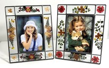 VTG Pressed Flowers Leaded Glass Picture Frames Set 2 3.5  x5  Cottagecore