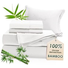 Luxury Sheets 100 Viscose Derived from Bamboo, 4pcs Cooling Sheet Queen White