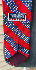 Men's American Traditions 100 Silk Tie - Red White Blue Stars  Stripes - 59 in