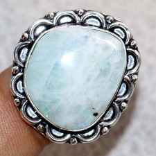 925 Silver Plated Rainbow Moonstone Ring US 8 Minimalist Style Gift Trendy GW