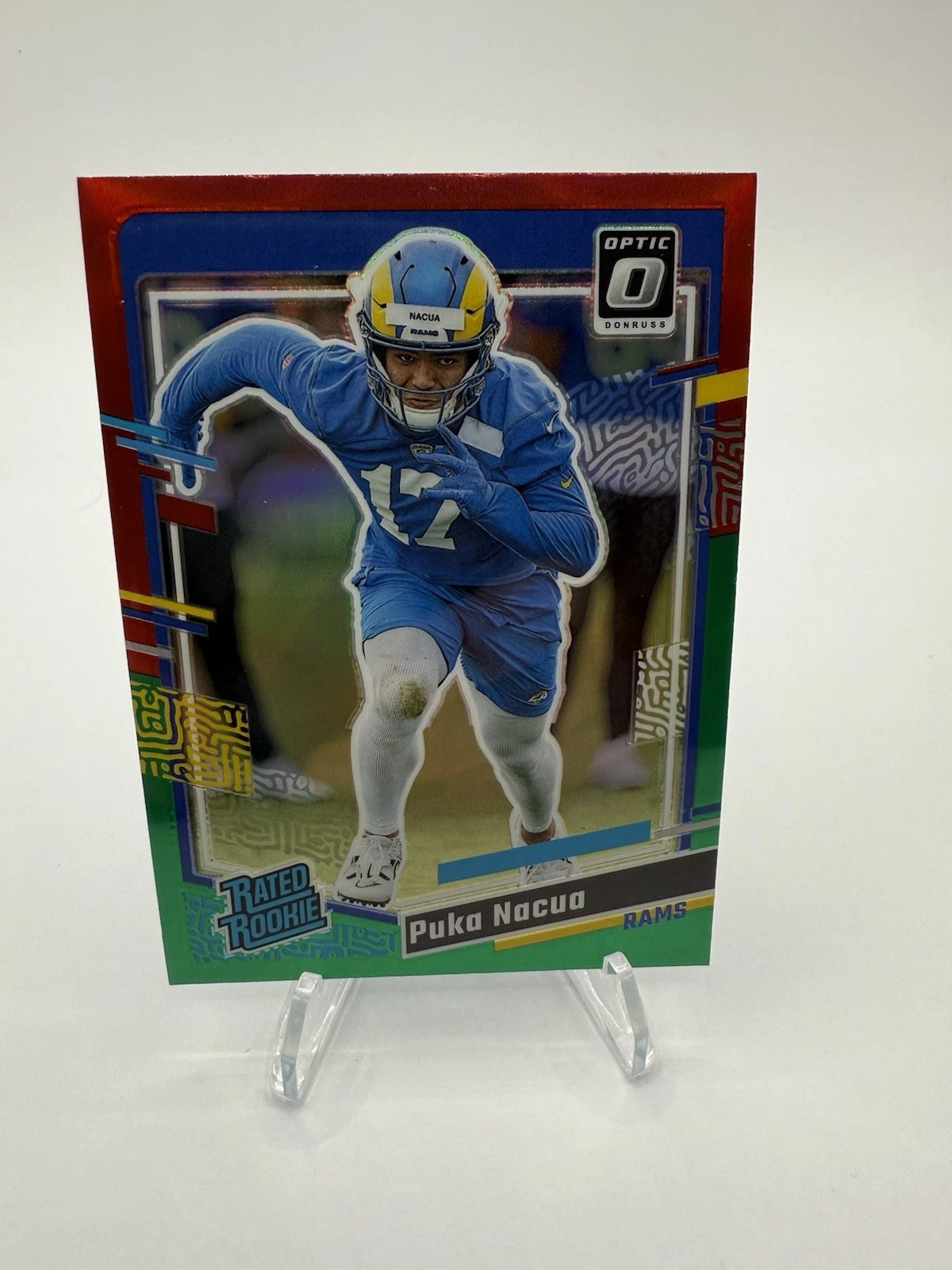 2023 Panini Donruss - Rated Rookie Puka Nacua Optic Preview Red & Green Prizm