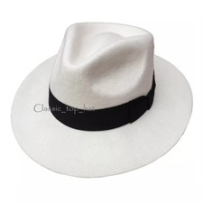 Classic White Men's Wool Felt Godfather Gangster Mobster Gentleman Fedora Hat