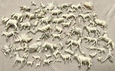 Mixed Lot 60 White Plastic Animals Toy Horse Dog Fish Cat Cow Turtle Dinosaur
