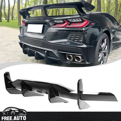 Bumper Diffuser Fin Lip For 20-25 Chevy Corvette C8 Stingray Z51 Gloss Black ABS