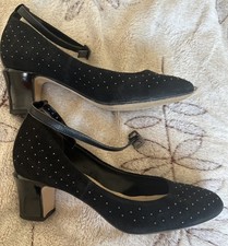 CLARKS Suede Pin Stud Gold Size 6 Patent 2 Inch Heel Ankle Strap