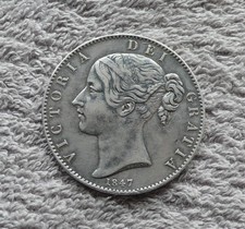 1847 QUEEN VICTORIA YOUNG HEAD CROWN, XI EDGE, NICE GRADE