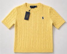 Women's Polo Ralph Lauren Short Sleeve Cable Knit Crewneck Sweater Yellow Large