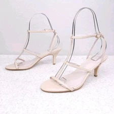 RAYE Strappy Sandals Womens 7 Nude Ankle Strap T-Strap Heels Nikita Buckle Pumps