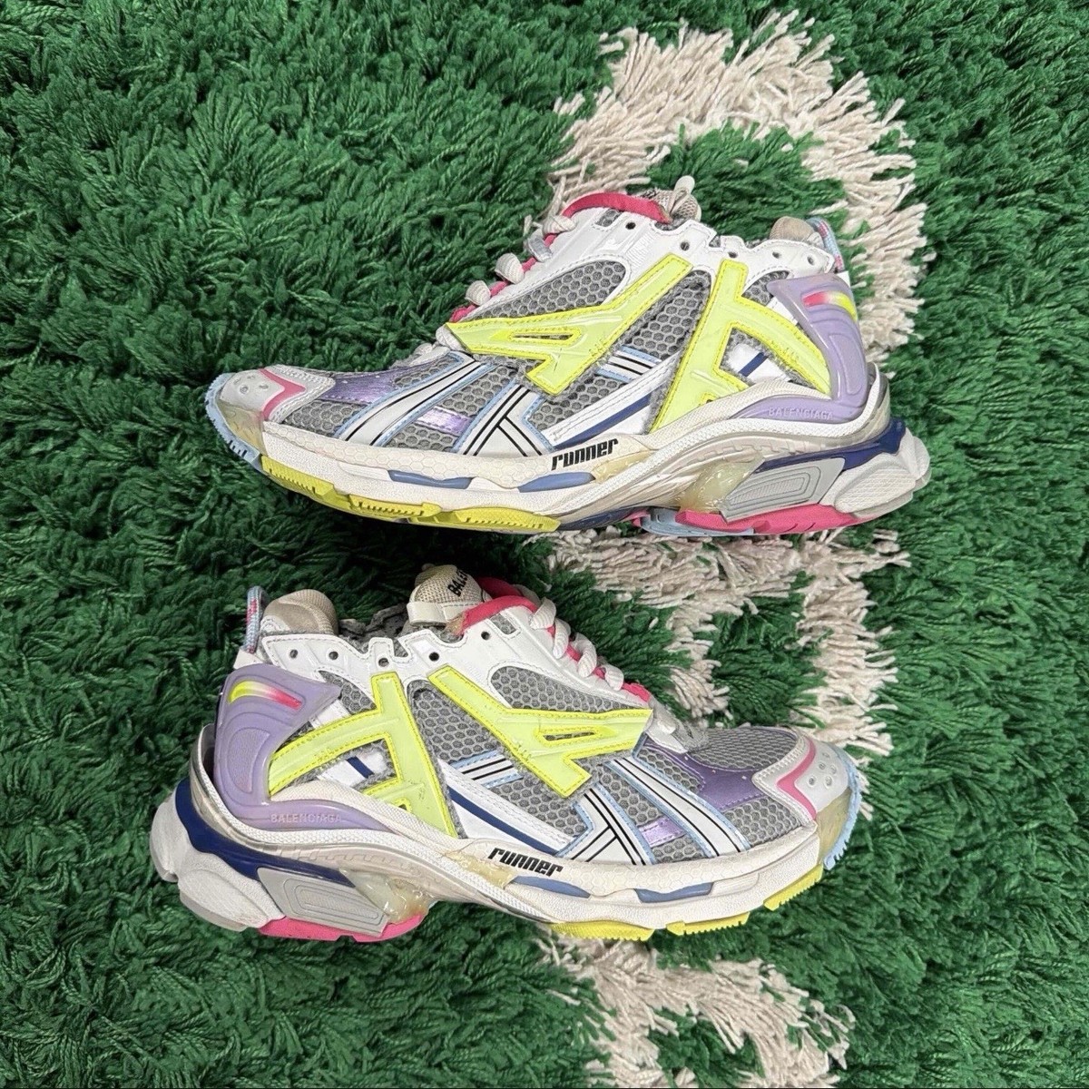 Size 9W - Balenciaga Runner Sneaker Grey Light Purple Neon Yellow