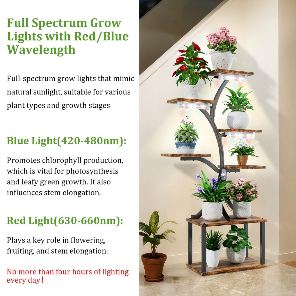 Heavy Duty Plant Stand Indoor with Grow Lights Tall Plant Shelf Tree-Shaped Rack