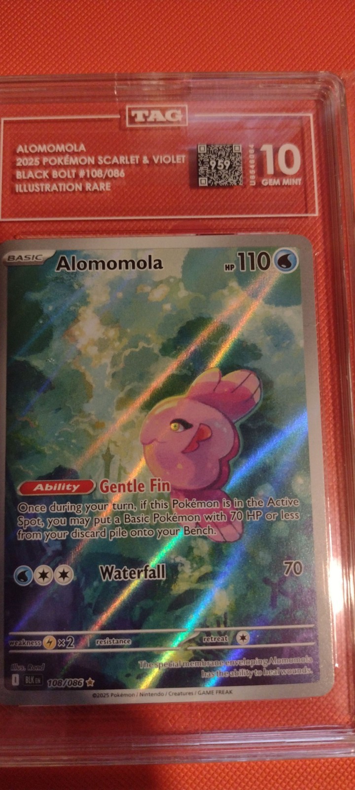 2025 Pokemon SV Black Bolt 108/086 Alomomola Illustration Rare TAG 10 (959)