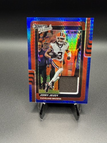 Jerry Jeudy 2025 Panini Donruss Optic #DTBH-JJD Blue Hyper Prizm Threads Patch