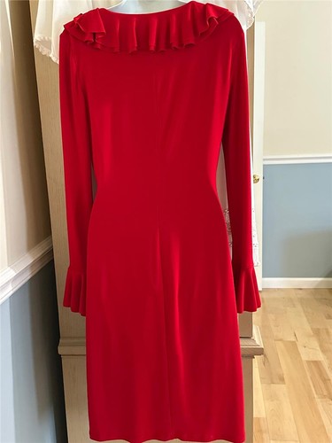 Lauren Ralph Lauren Green Label gerafftes rotes Kleid mit V-Ausschnitt Größe 6 neu mit Etikett - Bild 7 von 9