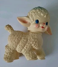  1955 The Sun Rubber Co Squeaky Lamb Baby Toy  6" Vintage Kitsch Squeaker Works 