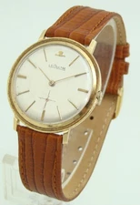 VINTAGE LeCOULTRE 34mm MENs 14K YELLOW GOLD MANUAL WIND WATCH  SILVER LINEN DIAL