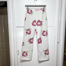 Jean Muir Trousers White Floral Cotton Blend Stretch Women’s Size UK 10 US 8