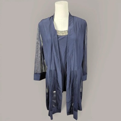 R&M Richards Navy Beaded Twinset Top & Pants Set Women's Size 16