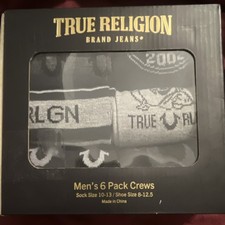 True Religion Men's 6 Pack Crew Socks Sock Size 10-13 / Shoe Size 8-12.5